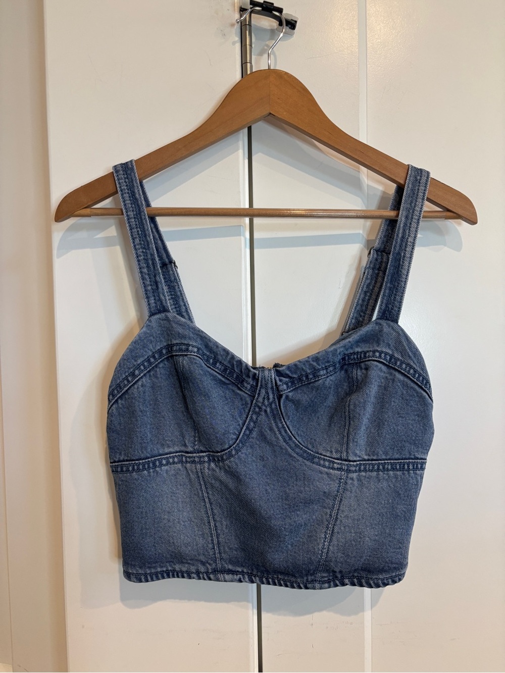 Young Fabulous & Broke Denim Bustier Crop Top. Size M